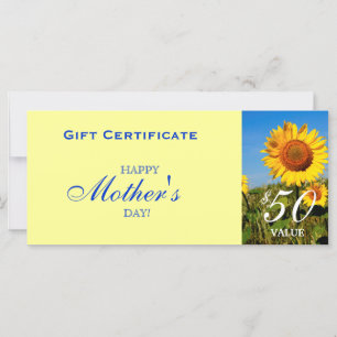Sunflower Gift Certificate Mother's Day