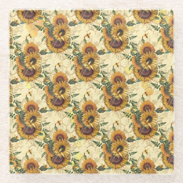 Sunflower Gifts | Sunflower Turn Surrounded Glass Coaster (Front)