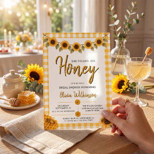 Sunflower Gingham Honey Bee Bridal Shower Invite