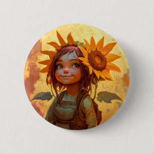 Sunflower Girl 6 Cm Round Badge