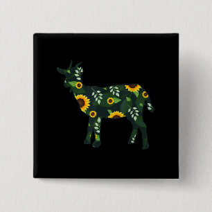Sunflower Girl Floral Goat Kid Hawaiian 15 Cm Square Badge