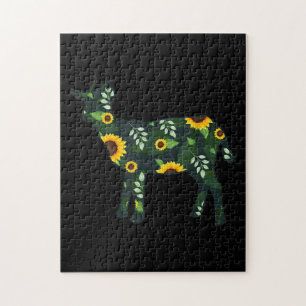 Sunflower Girl Floral Goat Kid Hawaiian Jigsaw Puzzle