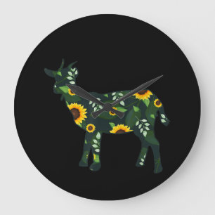 Sunflower Girl Floral Goat Kid Hawaiian Large Clock