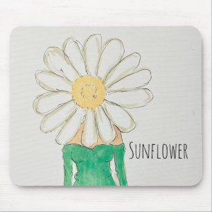 Sunflower Girl Green Dress Mouse Mat