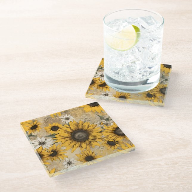 Sunflower Glass Coaster (Angled)