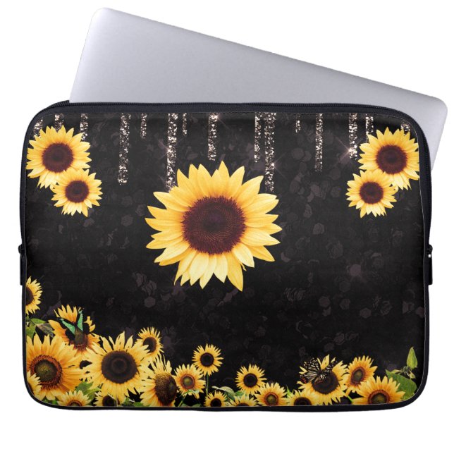 Sunflower Glitter Sublimation  Laptop Sleeve (Front)