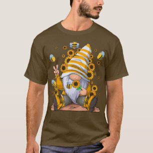 Sunflower Gnome With Bee Funny Hippie Gnome For Fl T-Shirt