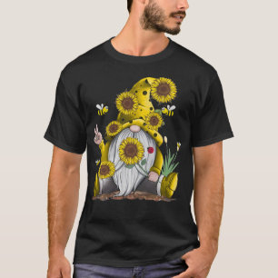 Sunflower Gnome With Bee Funny Hippie Gnome  T-Shirt