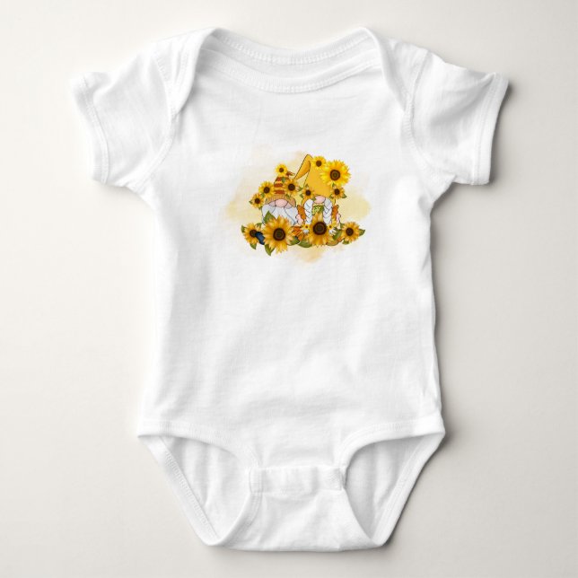 Sunflower Gnomes Baby Bodysuit (Front)