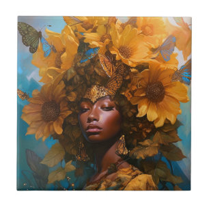 Sunflower Goddess Fantasy Art Tile