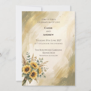 Sunflower Gold Abstract Wedding Invitation