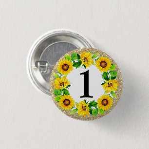 Sunflower & Gold Baby Girl Birthday Custom Number 3 Cm Round Badge