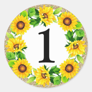 Sunflower & Gold Baby Girl Birthday Custom Number Classic Round Sticker