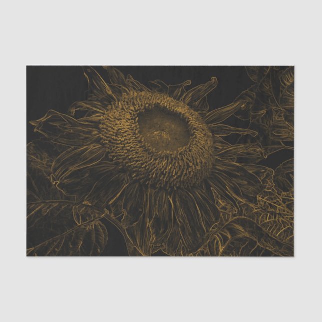 Sunflower Gold Black Floral Art Decoupage Tissue Paper (Front)