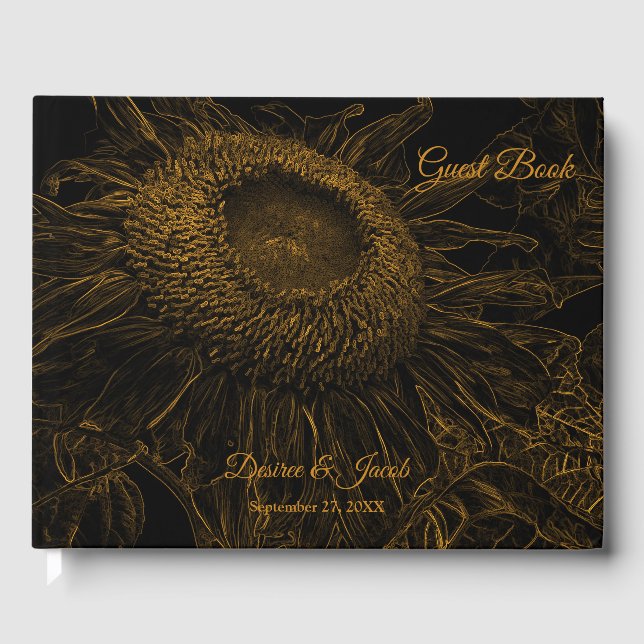 Sunflower Gold Black Floral Art Elegant Guest Book (Front)