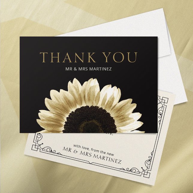 Sunflower Gold Black Thank You Card (Creator Uploaded)