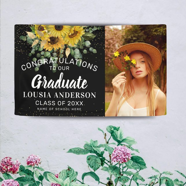 Sunflower & Gold Confetti Graduation Photo Banner (Creator Uploaded)