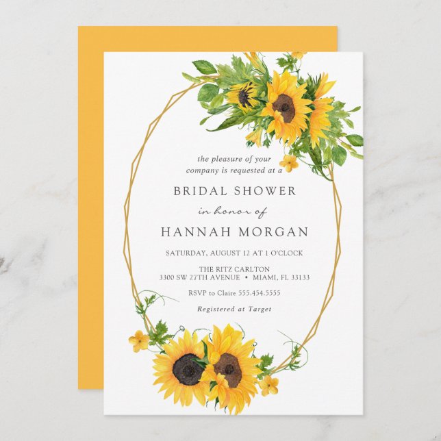 Sunflower Gold Geometric Frame Bridal Shower Invitation (Front/Back)