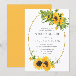 Sunflower Gold Geometric Frame Wedding Brunch Invitation