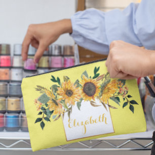 Sunflower Gold Personalized Floral Flower Accessory Pouch