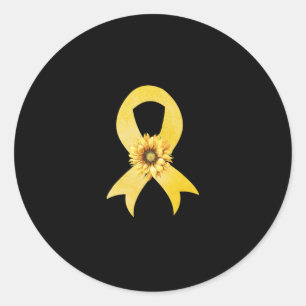 Sunflower Gold Ribbon Childhood Cancer Awareness Classic Round Sticker