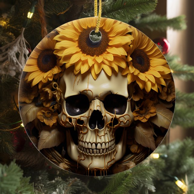 Sunflower Gold Skull  Ceramic Tree Decoration (Creator Uploaded)