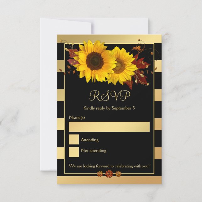 Sunflower Gold Striped Fall Wedding RSVP Card (Front)