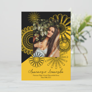 Sunflower Graduation Announcement Black Gold