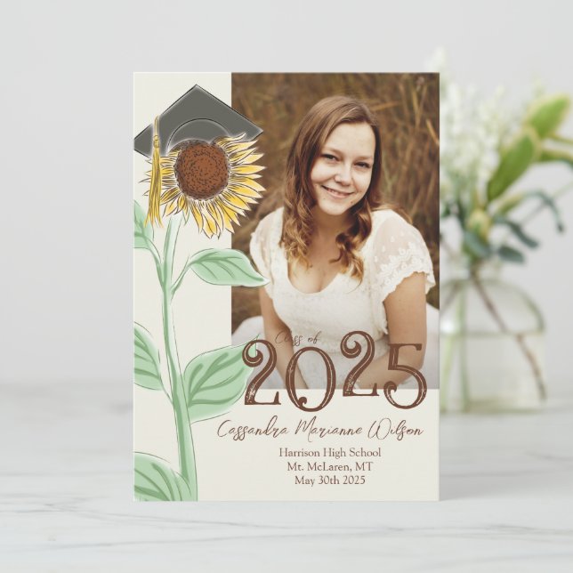 Sunflower Graduation Announcement with Hat Country (Standing Front)