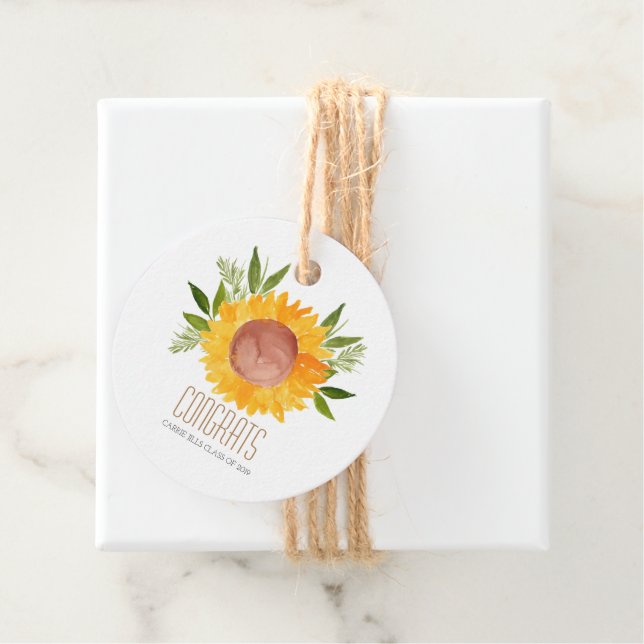 Sunflower graduation party favour tag (In Situ)