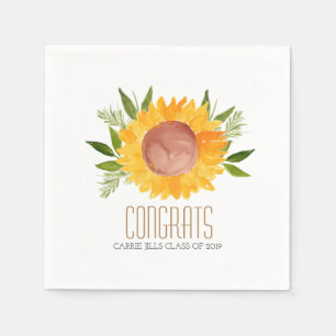 Sunflower graduation party napkin