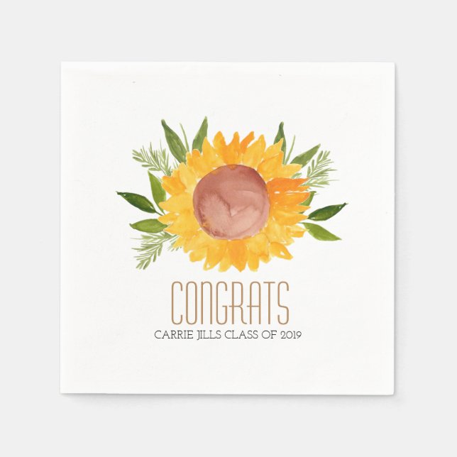 Sunflower graduation party napkin (Front)