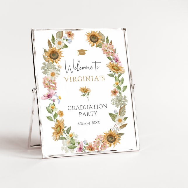 Sunflower Graduation  Poster (Watercolor Sunflower Graduation Welcome Poster by Painted Paperie
)