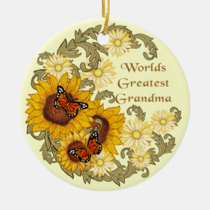 Sunflower Grandma  Ceramic Tree Decoration