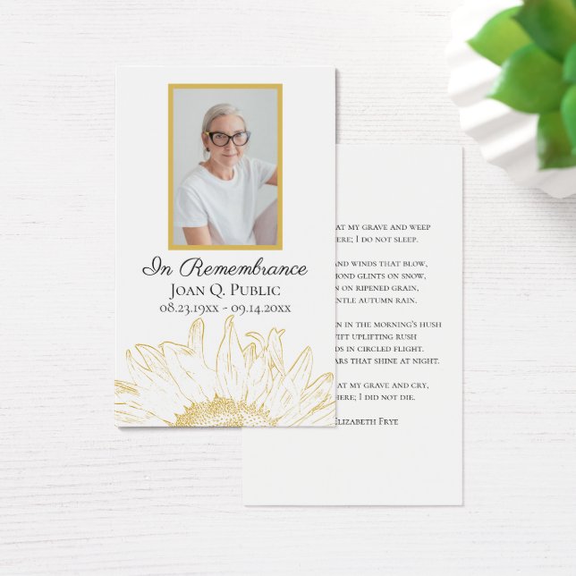 Sunflower Graphic Funeral Memorial Prayer Card (Desk)