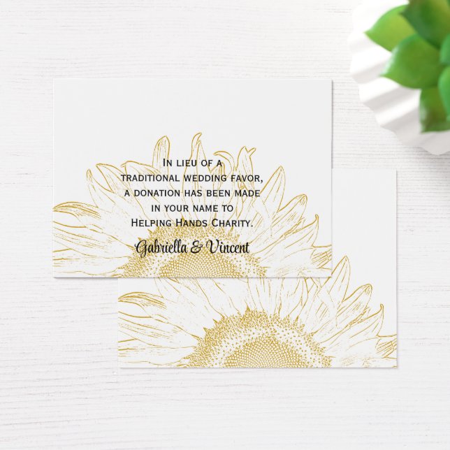 Sunflower Graphic Wedding Charity Favor Card (Desk)