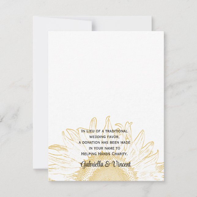 Sunflower Graphic Wedding Charity Favour Card (Front)