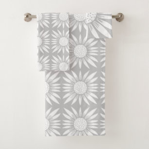Sunflower Gray White Tile Pattern Bath Towel Set