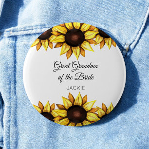 Sunflower Great Grandma of The Bride Floral 6 Cm Round Badge
