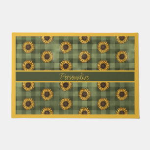 Sunflower Green Buffalo Plaid Gingham Personalised Doormat