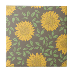 Sunflower Green Leaves Pretty Flowers Natural Tile