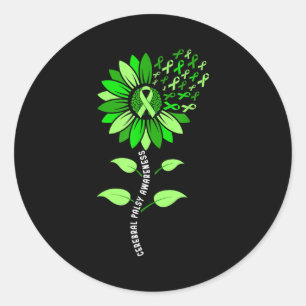 Sunflower green ribbon cerebral palsy cp awareness classic round sticker