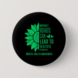 Sunflower Green Ribbon Mental Health Awareness 6 Cm Round Badge