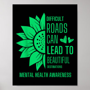 Sunflower Green Ribbon Mental Health Awareness  Poster