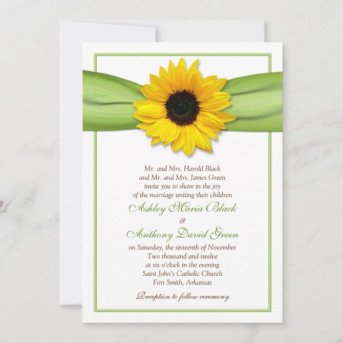 Sunflower Green Ribbon Wedding Invitation Zazzle.co.uk