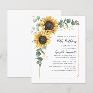 Sunflower Greenery 70th Birthday Party Invitation
