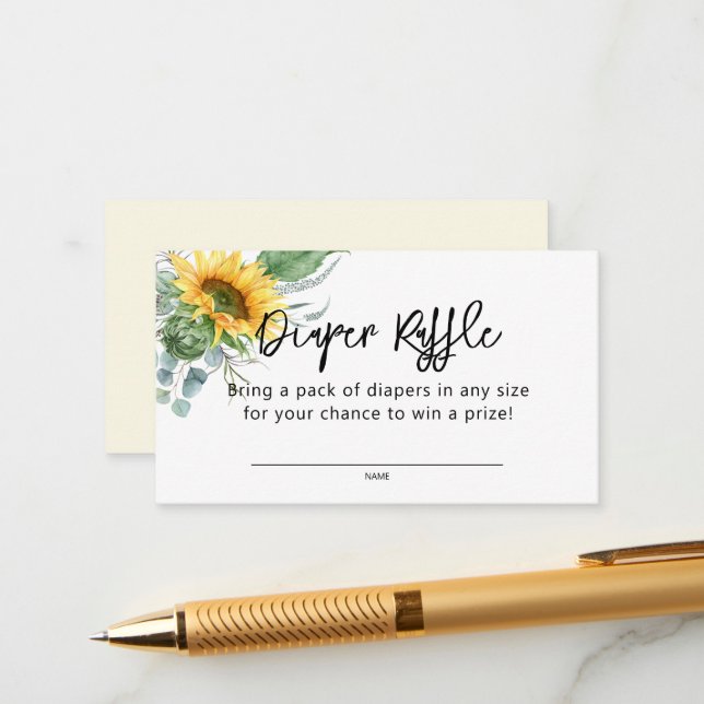 Sunflower Greenery Baby Shower Diaper Raffle Enclosure Card (Front/Back In Situ)