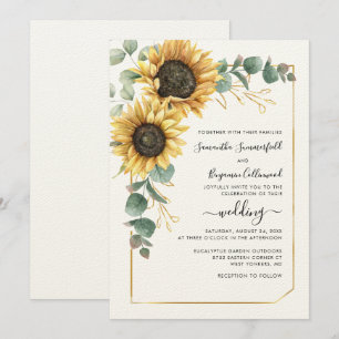 Sunflower Greenery Botanical Geometric Wedding Invitation