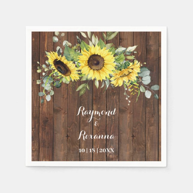 Sunflower Greenery Bridal Shower Wedding Reception Napkin (Front)