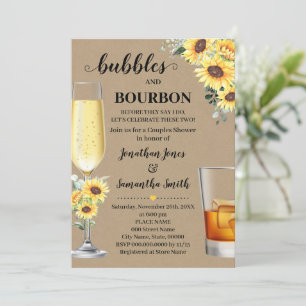 Sunflower Greenery Bubbles & Bourbon Before I do Invitation